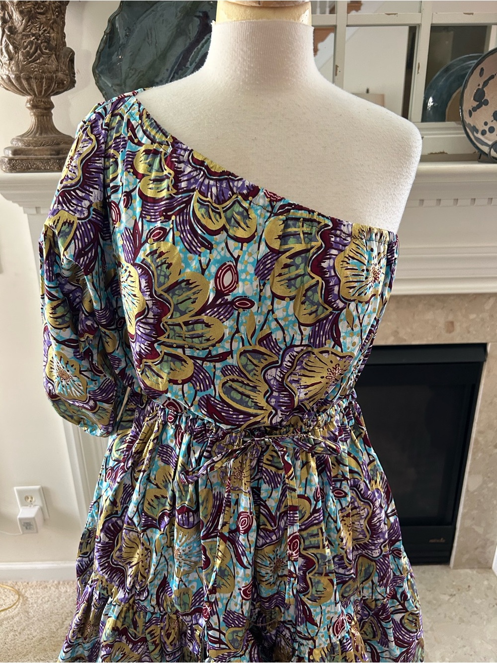 Francis + Benedict One-Shoulder Floral Tiered Dress in Multi Bold Print - Picture 2 of 11